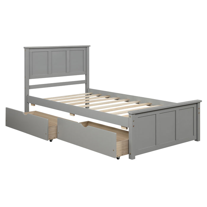 Platform Storage Bed, 2 Drawers With Wheels, Twin Size Frame, Gray