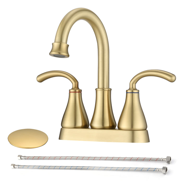 2-Handle Bathroom Sink Faucet With Pop-Up Drain Brushed Golden