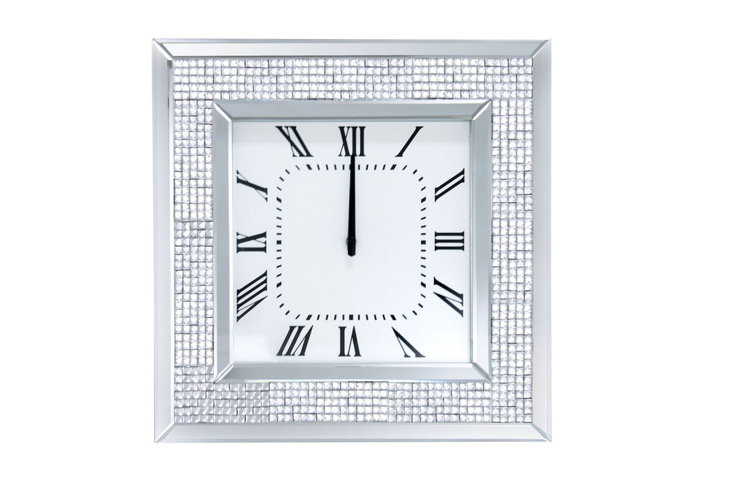 Iama - Wall Clock - Mirrored & Faux Rhinestones Unique Piece Furniture