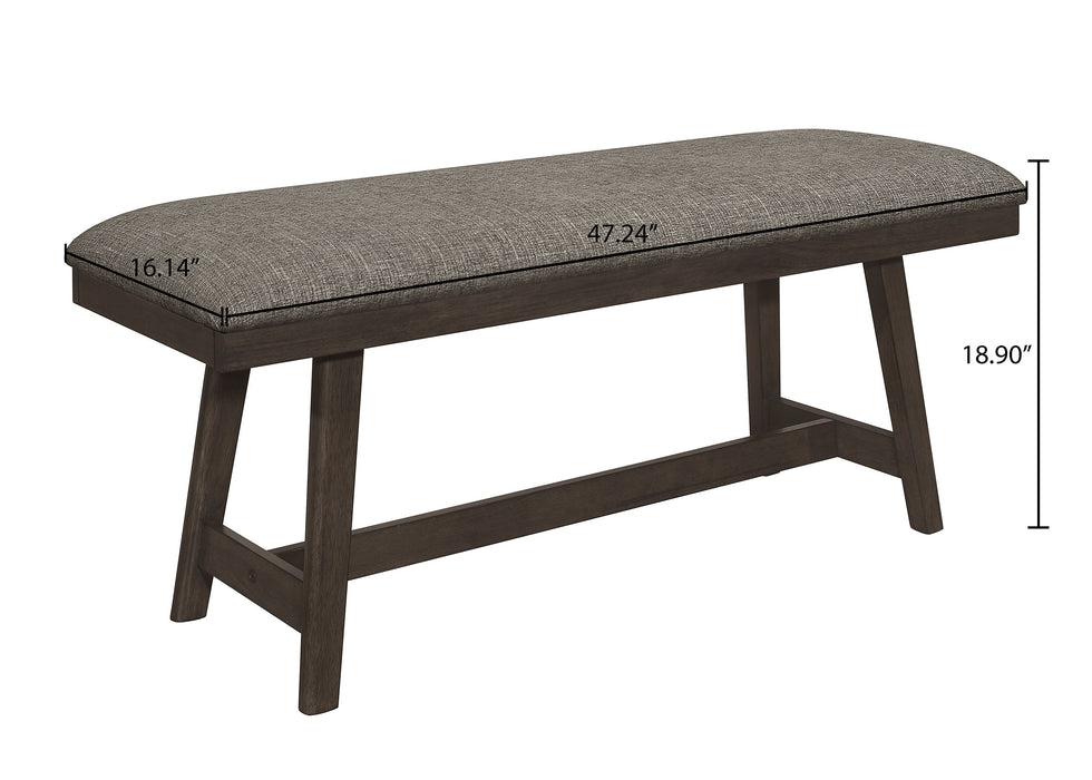 1 Piece Dark Brown Finish Transitional Bench Upholstered Seat Gray Linen Look Fabric Wooden Furniture