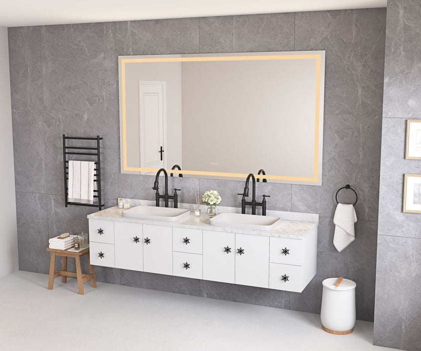 84*48 Led Lighted Bathroom Wall Mounted Mirror With High Lumen + Anti-Fog, Bathroom Led Mirror Hair Salon Mirror - White