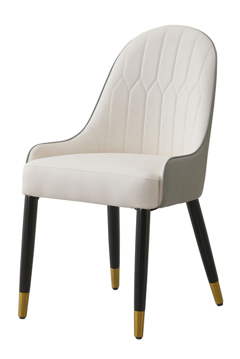 Dining Chair With PU Leather White Gray Color Solid Wood Metal Legs (Set of 2)