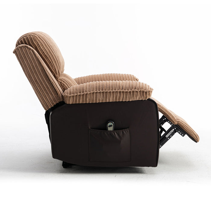Brown Fabric Recliner Chair Theater Single Recliner Thick Seat And Backrest, Suitable For, Side Bags Electric Sofa Chair, Electric Remote Control.The Angle Can Adjust Freely