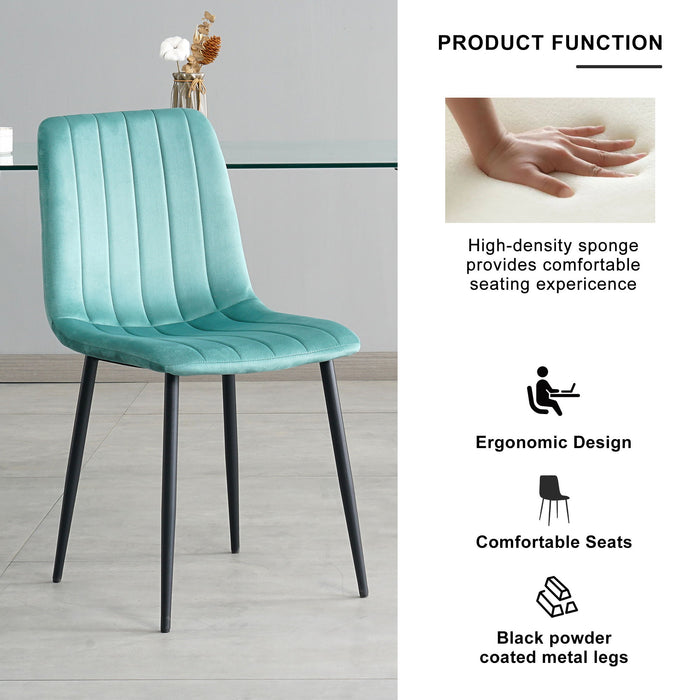 Indoor Velvet Dining Chair, Modern Dining Kitchen Chair With Cushion Seat Back Black Coated Metal Legs Upholstered Side Chair For Home Kitchen Restaurant And Living Room (Set of 4) - Teal