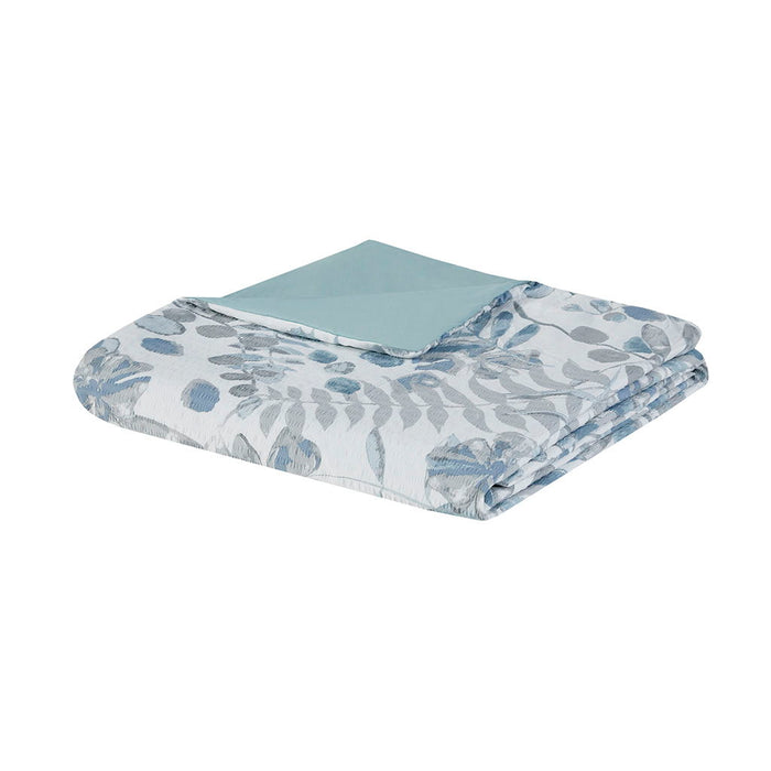 5 Piece Seersucker Duvet Cover Set With Throw Pillows, Blue