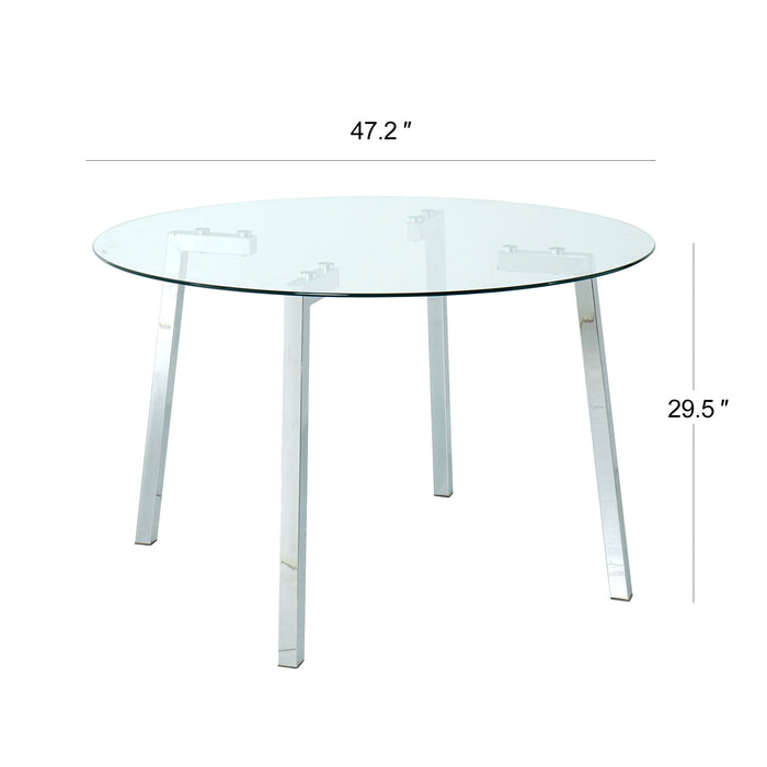 Modern Minimalist Round Glass Dining Table, Transparent Glass Tabletop And Chrome Metal Legs, Suitable For Kitchens, Restaurants, And Living Rooms (Set of 1)