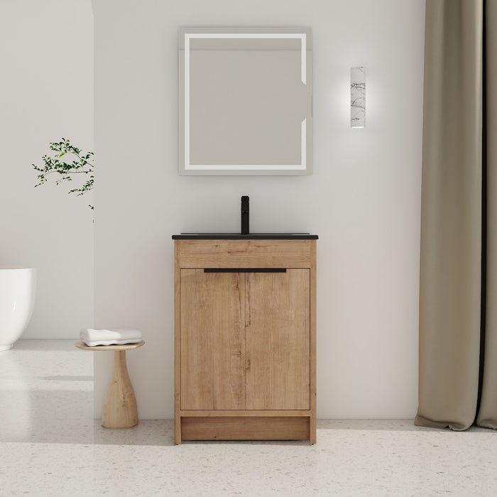 24" Freestanding Bathroom Vanity With Black Ceramic Sink & 2 Soft-Close Cabinet Doors (Kd-Packing)