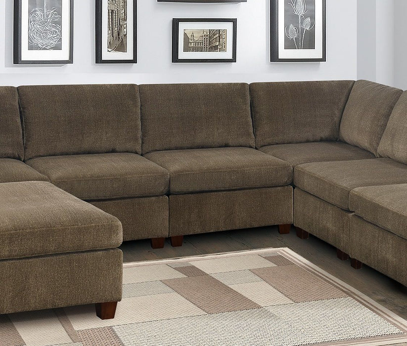 Living Room Furniture Tan Chenille Modular Sectional 7 Piece Set U-Sectional Modern Couch 2 Corner Wedge 3 Armless Chairs And 2 Ottoman Plywood