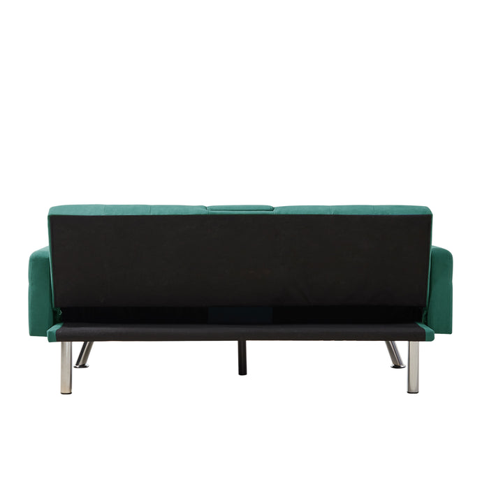 Square Arm Armrests, Dark Green Linen Convertible Sofa And Sofa Bed - Dark Green