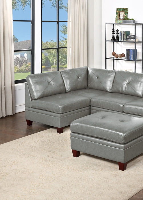 Contemporary Genuine Leather 1 Piece Armless Chair Gray Color Tufted Seat Living Room Furniture