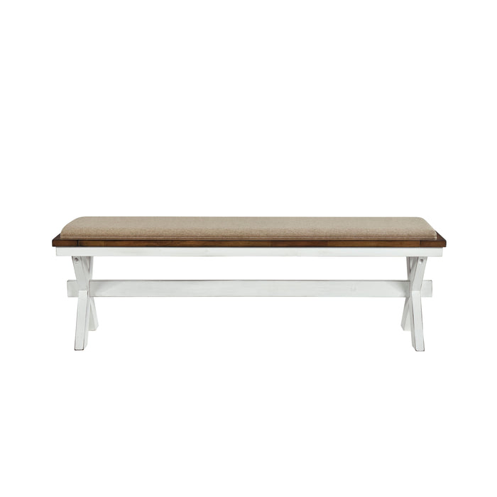 Modern Style White And Oak Finish 1 Piece Bench Fabric Upholstered Seat Charming Traditional Dining Wooden Furniture