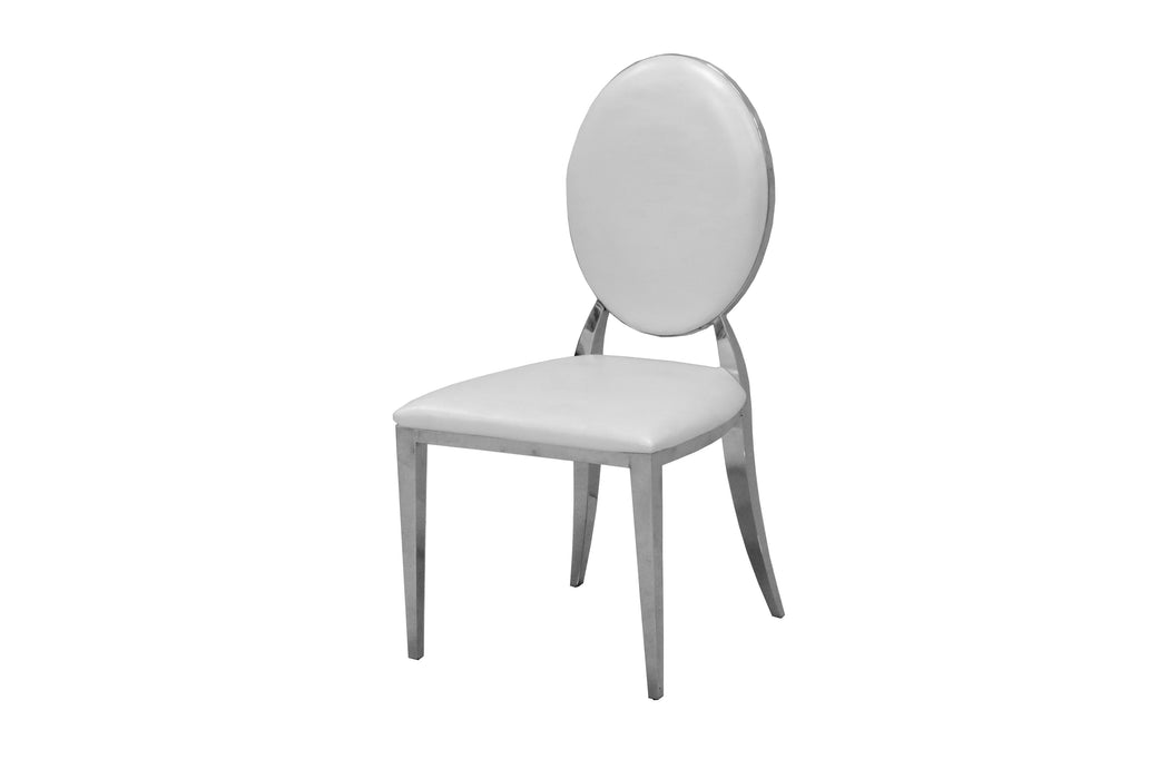 Leatherette Dining Chair Oval Backrest Design And Stainless Steel Legs (Set of 2) - White