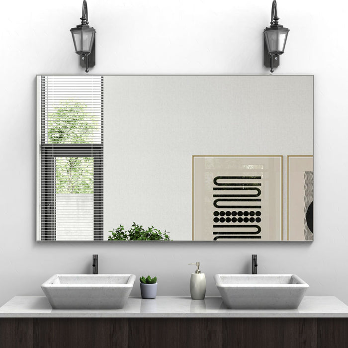 Oversized Modern Rectangle Bathroom Mirror With Silver Frame Decorative Large Wall Mirrors For Bathroom Living Room Bedroom Vertical Or Horizontal Wall Mounted Mirror With Aluminum Frame