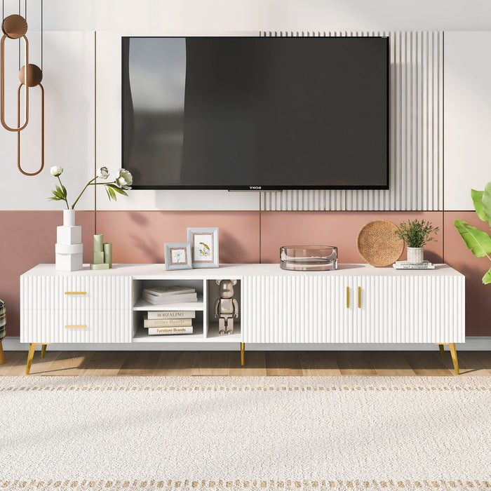 U-Can Modern TV Stand With 5 Champagne Legs - Durable, Stylish, Spacious, Versatile Storage Tvs Up To 77" (White)