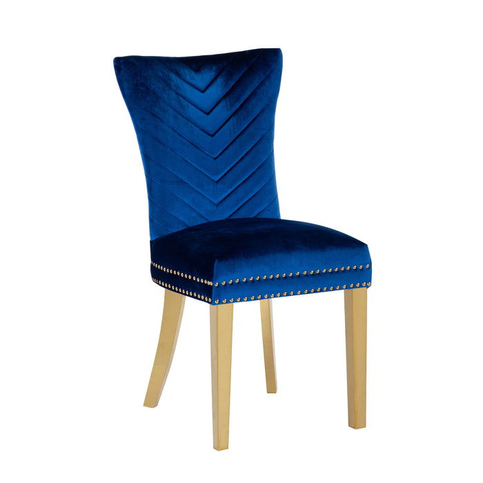 Eva 2 Piece Gold Legs Dining Chairs Finished With Velvet Fabric In Blue