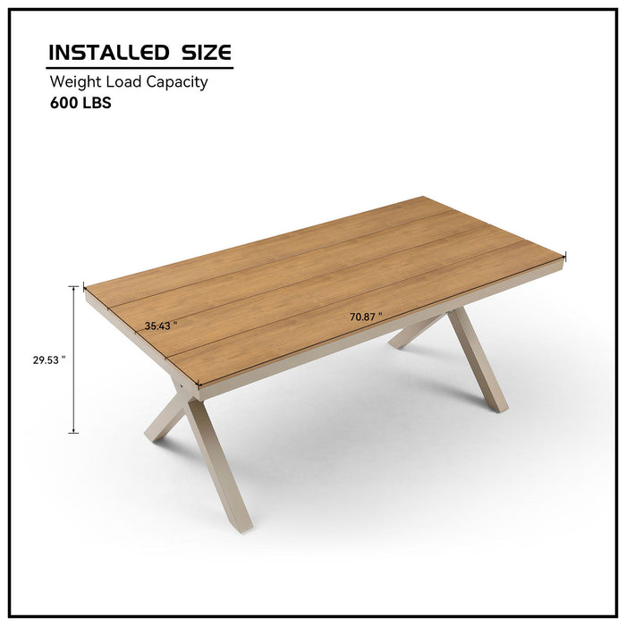 70.87 Inch Rectangular Dining Table With X-Shape Aluminum Table Leg / Metal Base, Teak