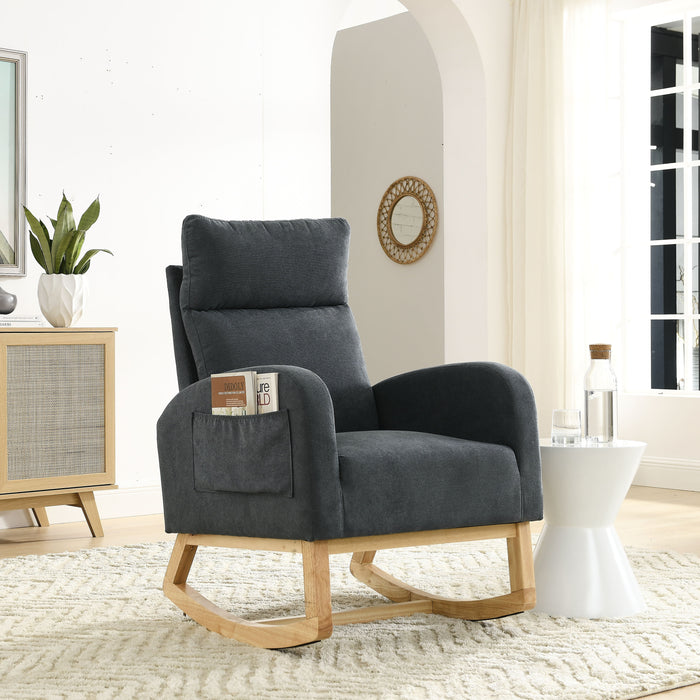 Welike 27.6" W Modern Accent High Backrest Living Room Lounge Arm Rocking Chair, Two Side Pocket - Gray
