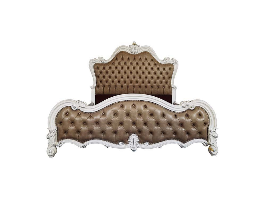 Versailles II - Queen Bed - Vintage Gray PU & Bone White Finsih Unique Piece Furniture