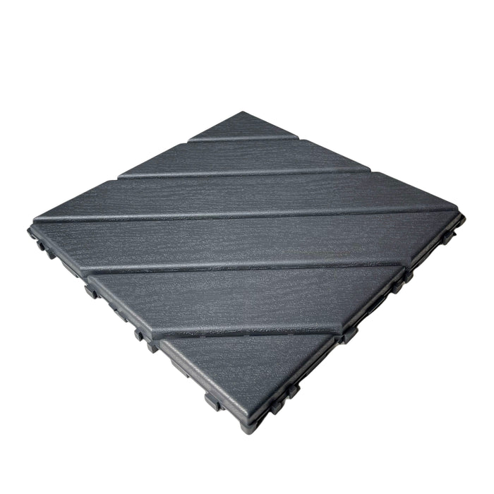 Plastic Interlocking Deck Tiles, 44 Pack Patio Deck Tiles, 11.8"X11.8" Square Waterproof Outdoor All Weather Use, Patio Decking Tiles For Poolside Balcony Backyard (Dark Gray 44 Pack Staight Groove)