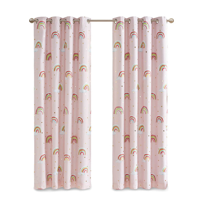 Rainbow With Metallic Printed Total Blackout Curtain Panel - Pink