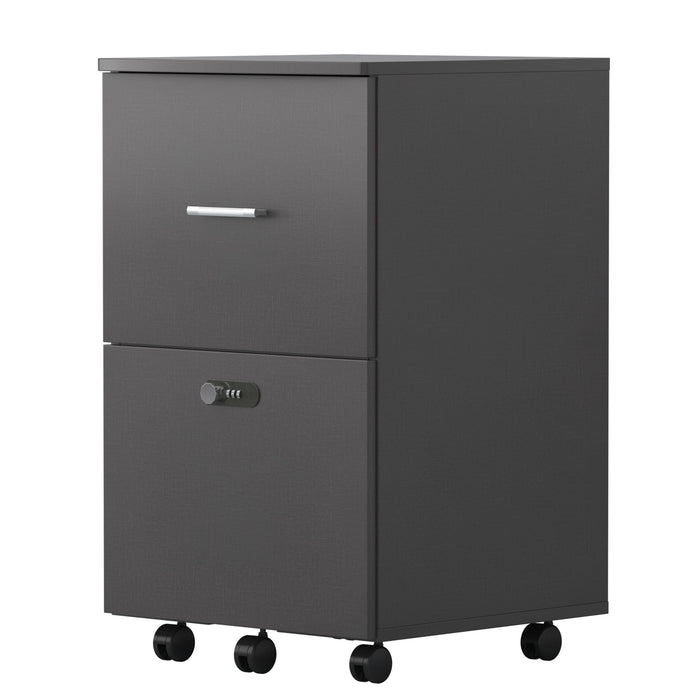 Dark Gray File Cabinet With Two Drawers With Lock, Office Storage Cabinet Office Pulley Removable File Cabinet Wooden Drawer Cabinet Office Storage Cabinet Low Cabinet