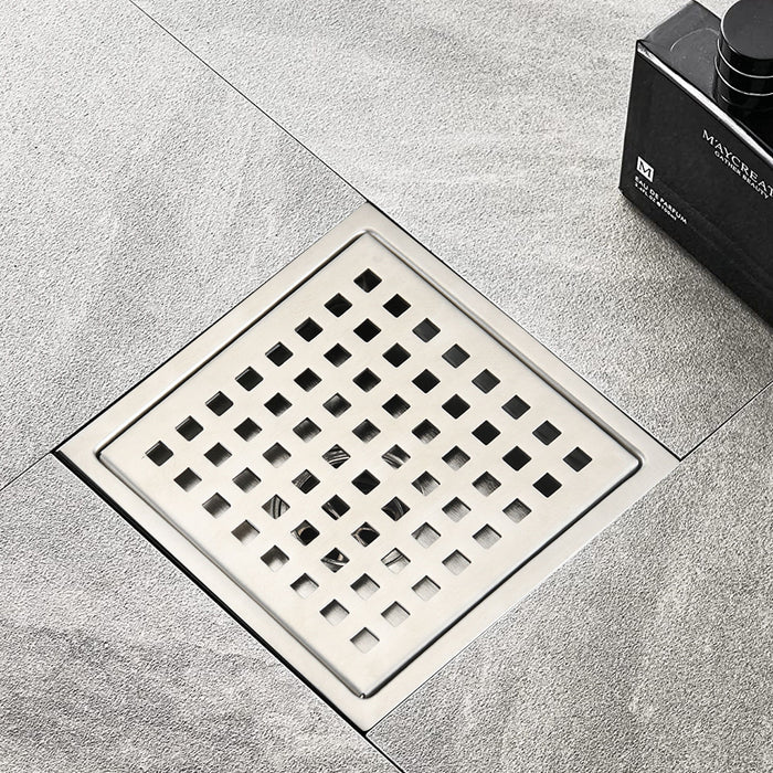 6 Inch Square Shower Floor Drain - Silver
