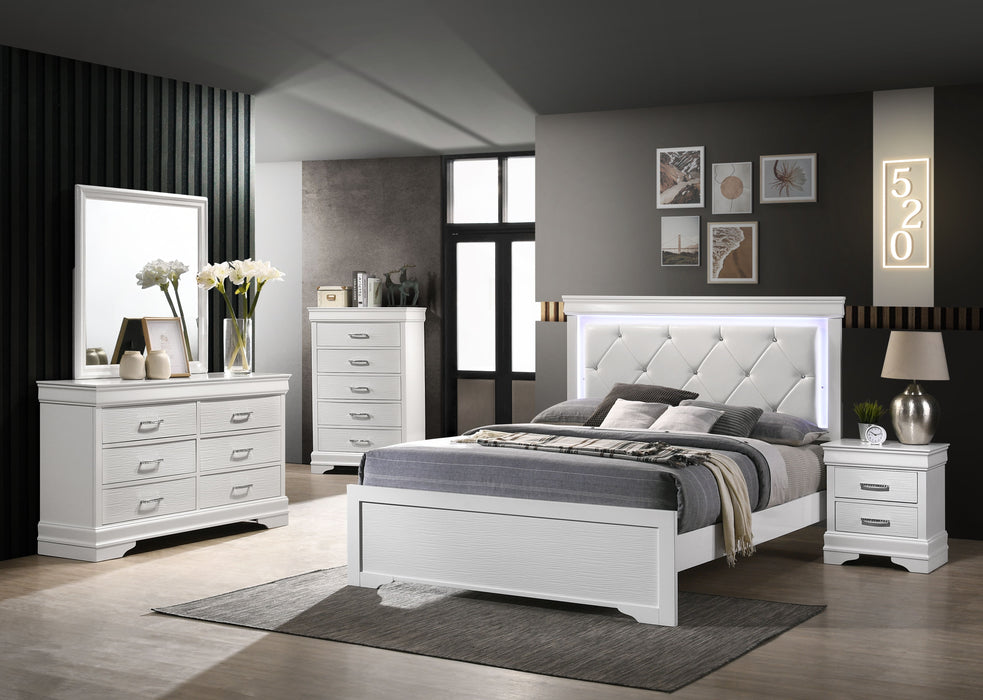 Brooklyn King 5 Pieces Tufted Upholstery LED Bedroom Set Made With Wood In White