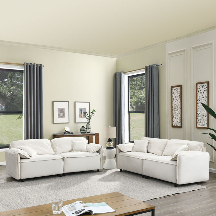 Luxury Modern Style Living Room Upholstery Sofa (Set of 2) - Beige