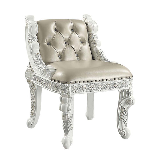 Vanaheim - Vanity Stool - Beige PU & Antique White Finish Unique Piece Furniture