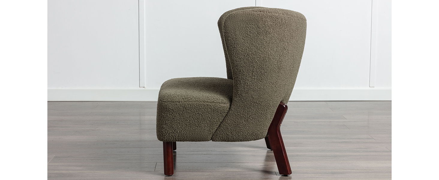 Accent Chair, Upholstered Armless Chair Lambskin Sherpa Single Sofa Chair With Wooden Legs, Modern Reading Chair For Living Room Bedroom Small Spaces Apartment, Green