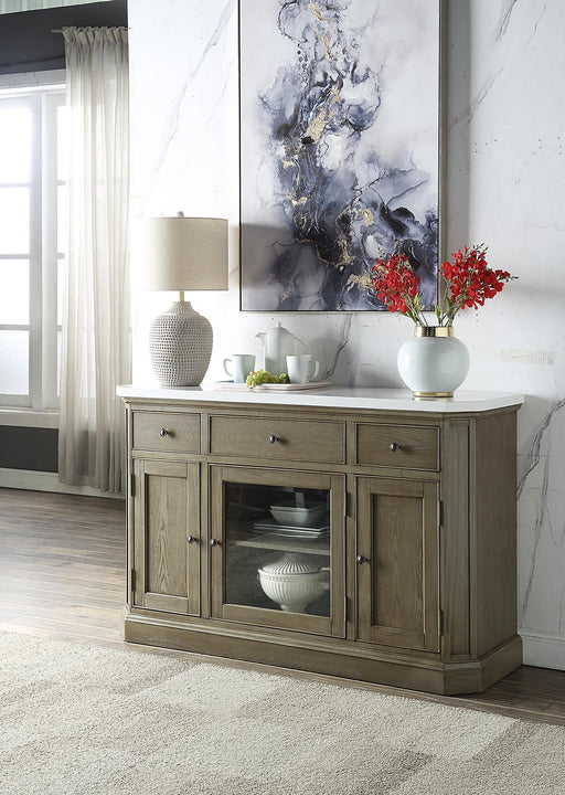 Zumala - Server - Marble & Weathered Oak Finish Unique Piece Furniture