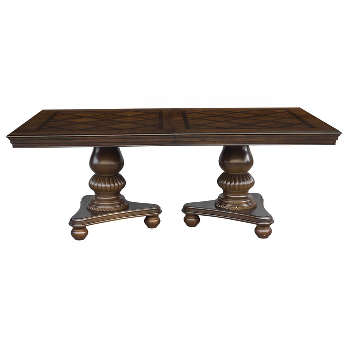 Traditional Dining Table 1 Piece Brown Cherry Finish Double Pedestal Base Separate Extension Leaf Dining Furniture