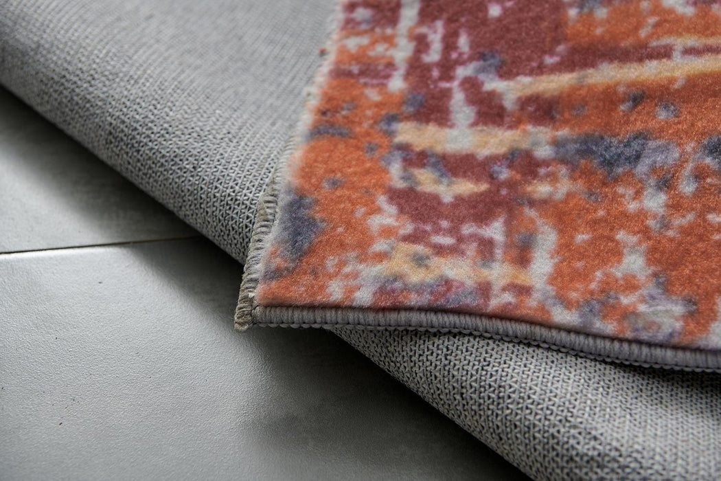 Zara Abstract - Area Rug Design Machine Washable Gray Brown And Rust