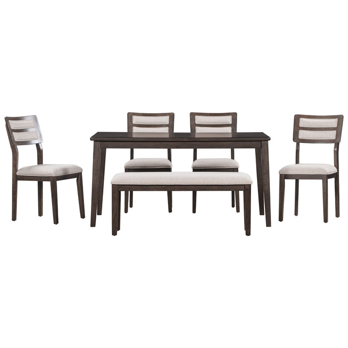 Trexm Classic And Traditional Style 6 Piece Dining Set, Includes Dining Table, 4 Upholstered Chairs & Bench (Espresso)