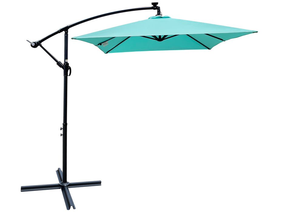 Rectangle 2X3M Outdoor Patio Umbrella Solar Powered LED Lighted Sun Shade Market Waterproof 8 Ribs Umbrella With Crank And Cross Base For Garden Deck Backyard Pool Shade Outside Deck Swimming Pool - Turquoise