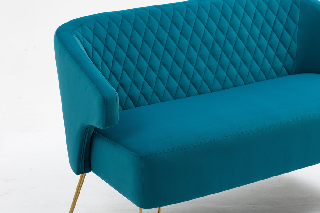 Twin Size Love Seat Accent Sofa With Golden Metal Legs, Living Room Sofa With Tufted Backrest, 600 Pounds Weight Capacity - Teal