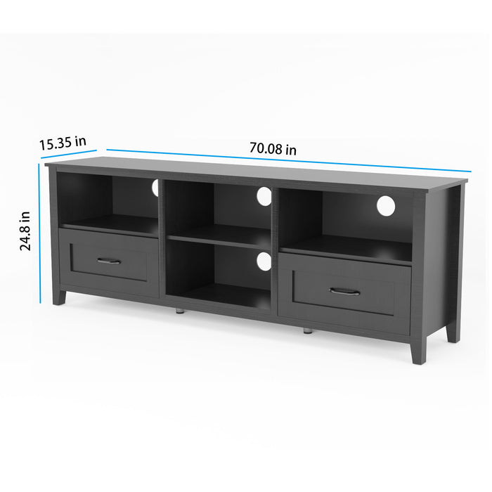 70.08" Length Black TV Stand For Living Room And Bedroom, With 2 Drawers And 4 High - Capacity Storage Compartment.