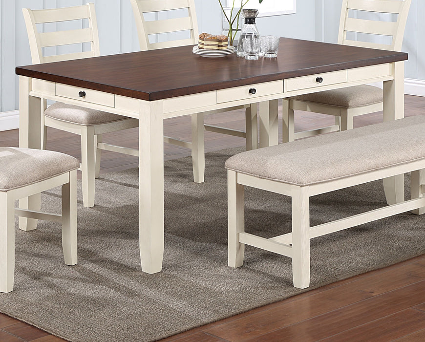 Luxury Look Dining Room Furniture 6 Pieces Dining Set Dining Table Drawers 4 Side Chairs 1 Bench White Rubberwood Walnut Acacia Veneer Ladder Back Chair