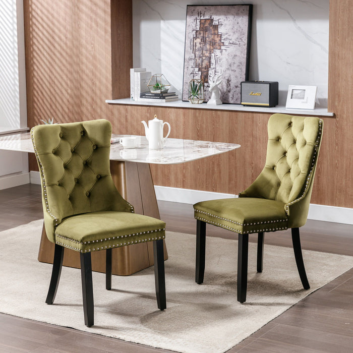 Nikki Collection Modern, High - End Tufted Solid Wood Contemporary Upholstered Dining Chair With Wood Legs Nailhead Trim (Set of 2) - Olive Green