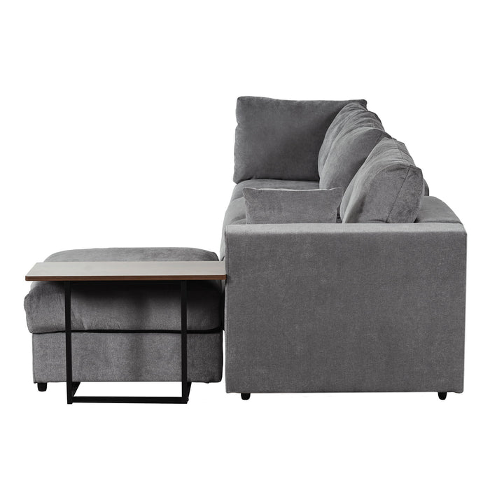 U_Style Modern Large L - Shape Sectional Sofa For Living Room, 2 Pillows And 2 End Tables