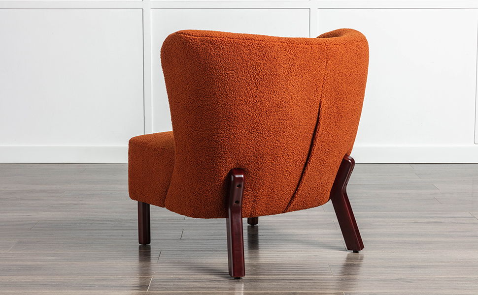 Accent Chair, Upholstered Armless Chair Lambskin Sherpa Single Sofa Chair With Wooden Legs, Modern Reading Chair For Living Room Bedroom Small Spaces Apartment, Burnt Orange