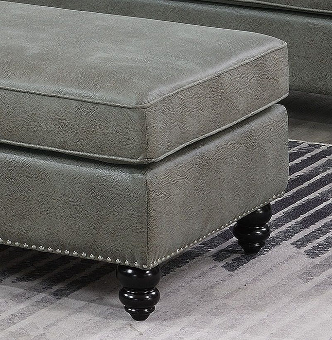 Living Room Xl Cocktail Ottoman Slate Gray Leatherette Accent Studding Trim Wooden Legs
