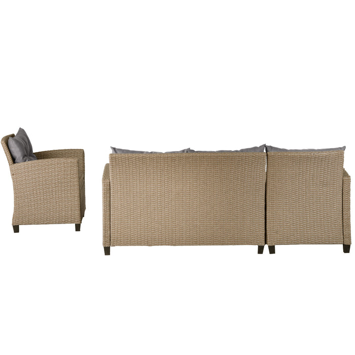 U_Style Outdoor, Patio Furniture Sets, 4 Piece Conversation Set Wicker Ratten Sectional Sofa With Seat Cushions (Beige Brown)