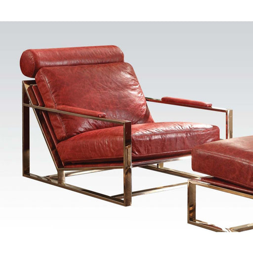 Quinto - Accent Chair - Antique Red Top Grain Leather & Stainless Steel Unique Piece Furniture