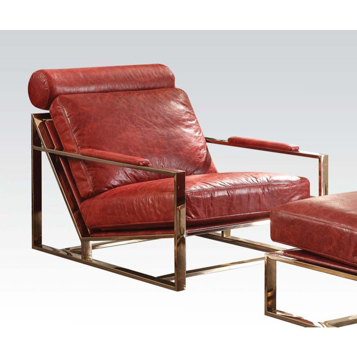 Quinto - Accent Chair - Antique Red Top Grain Leather & Stainless Steel Unique Piece Furniture Furniture Store in Dallas and Acworth, GA serving Marietta, Alpharetta, Kennesaw, Milton