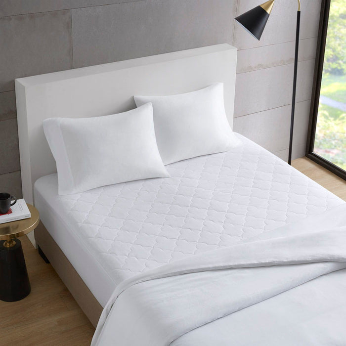 Cotton Percale Quilted Mattress Pad White