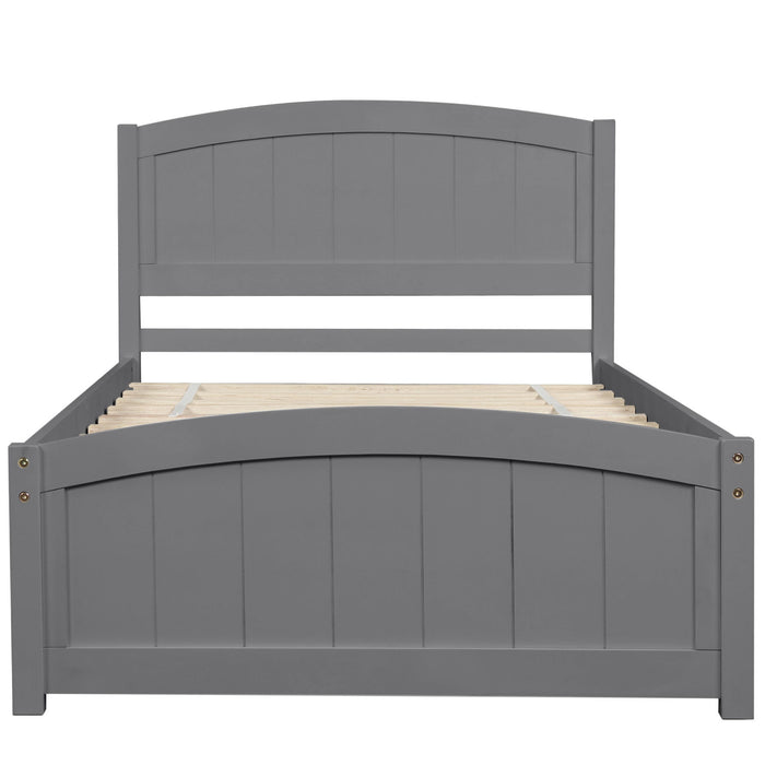 Wood Platform Bed With Headboard, Footboard And Wood Slat Support, Gray