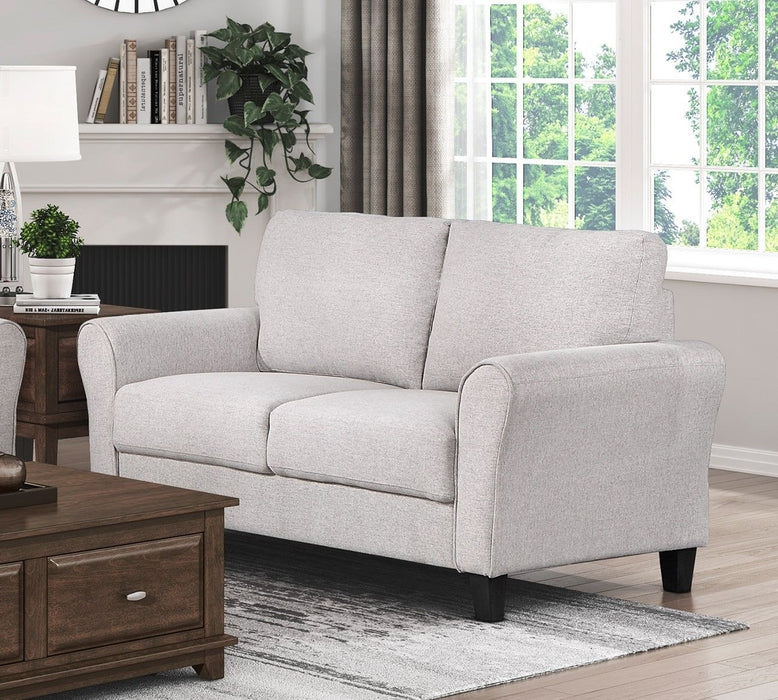 Modern Transitional Sand Hued Textured Fabric Upholstered 1 Piece Loveseat Attached Cushion Living Room Furniture