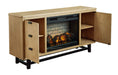 Freslowe - Light Brown / Black - TV Stand With Electric Infrared Fireplace Insert Unique Piece Furniture