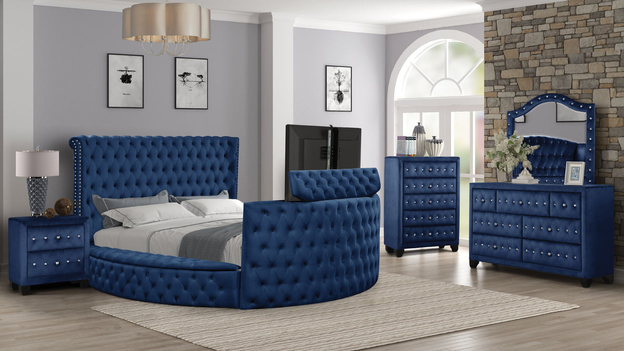 Maya Modern Style Crystal Tufted Queen 5 Piece Bed Room Set Made With Wood In Blue